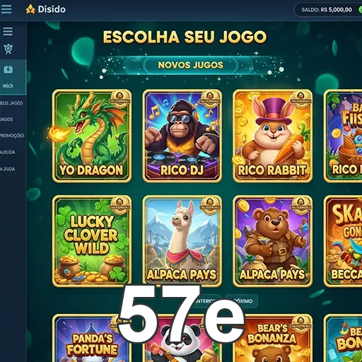 Tela do app 57e mostrando jogos de slots e live gaming